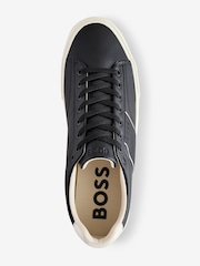 BOSS Black Faux-Leather Trainers With Plain And Grained Textures - Image 3 of 5