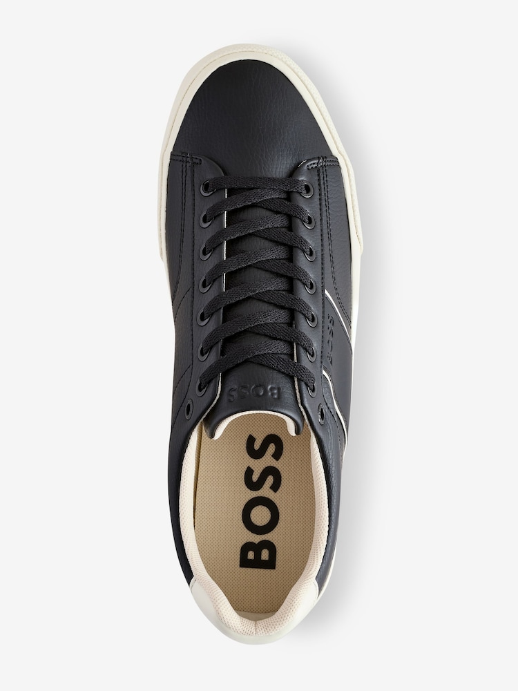 BOSS Black Faux-Leather Trainers With Plain And Grained Textures - Image 3 of 5