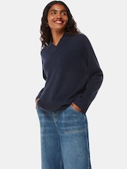 Whistles Blue Petite Cashmere V-Neck Knit Jumper - Image 1 of 5