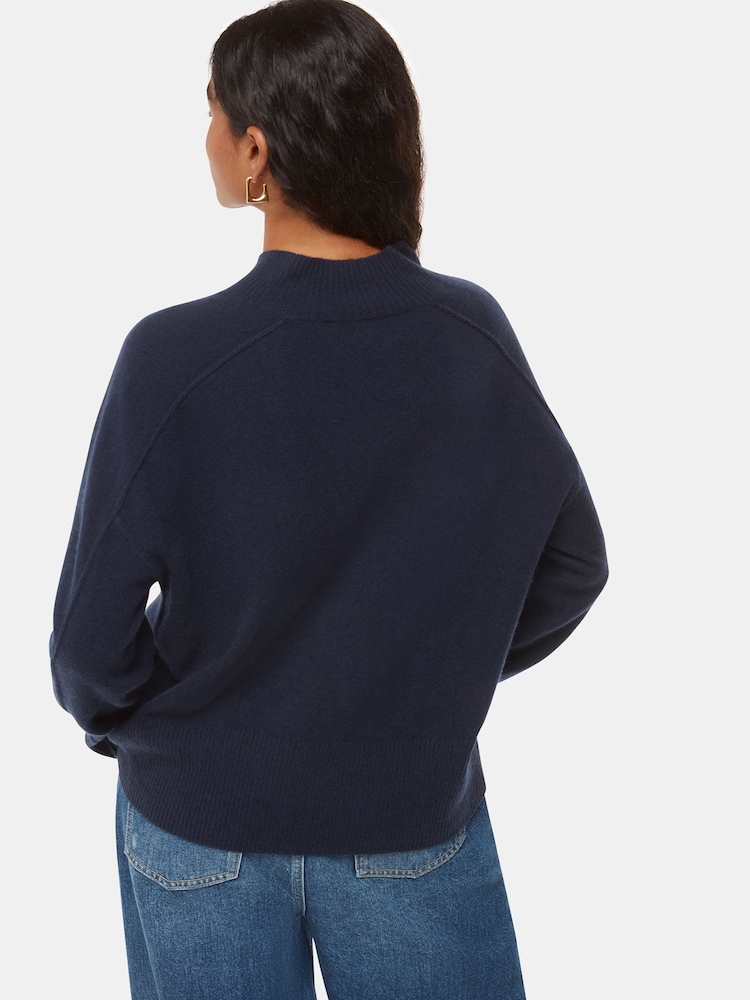 Whistles Blue Petite Cashmere V-Neck Knit Jumper - Image 2 of 5
