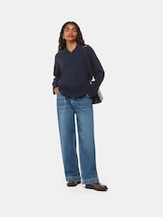 Whistles Blue Petite Cashmere V-Neck Knit Jumper - Image 3 of 5
