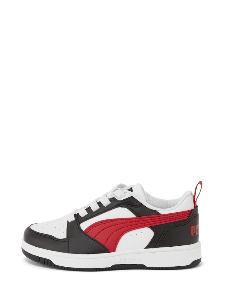 Puma White Black Youth Girls Rebound V6 Lo Sneakers Trainers - Image 2 of 6 Puma White Black Youth Girls Rebound V6 Lo Sneakers Trainers - Image 2 of 6