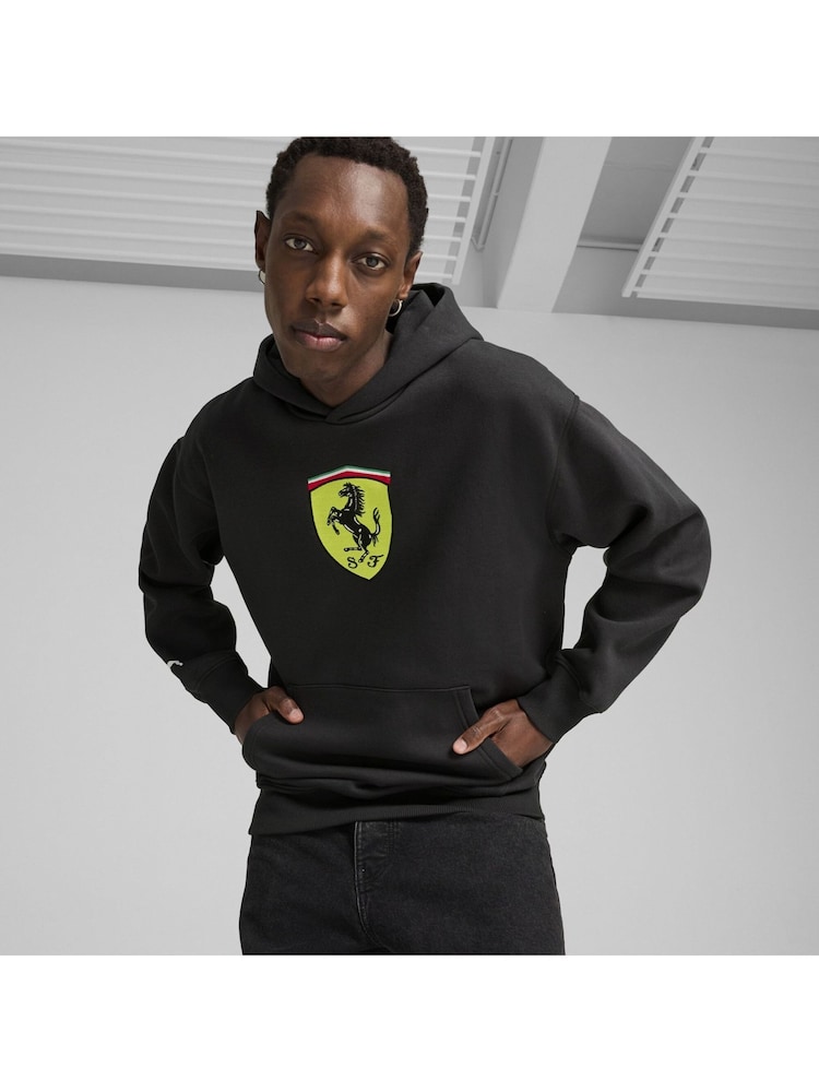 Puma Black Mens Scuderia Ferrari Race Big Shield Hoodie - Image 1 of 7 Puma Black Mens Scuderia Ferrari Race Big Shield Hoodie - Image 1 of 7