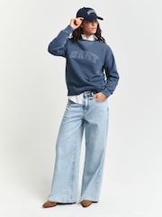GANT Blue Crew Neck 100% Cotton Jumper - Image 4 of 5