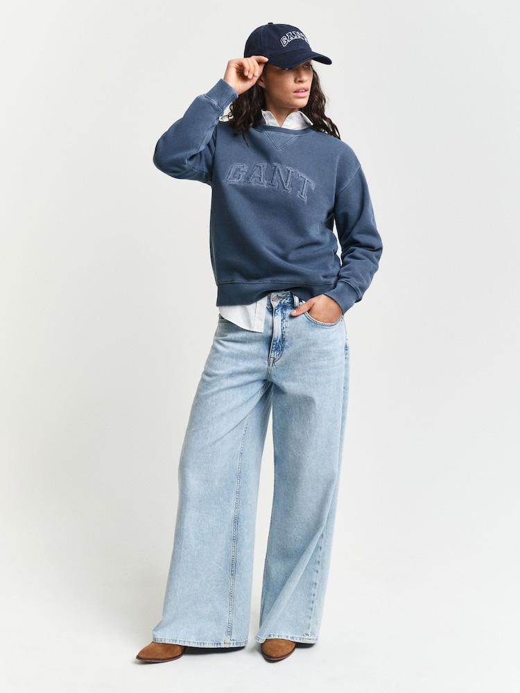 GANT Blue Crew Neck 100% Cotton Jumper - Image 4 of 5