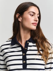 GANT Cream Long Sleeve Breton Stripe 100% Cotton Polo Shirt - Image 4 of 6