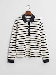 GANT Cream Long Sleeve Breton Stripe 100% Cotton Polo Shirt - Image 6 of 6