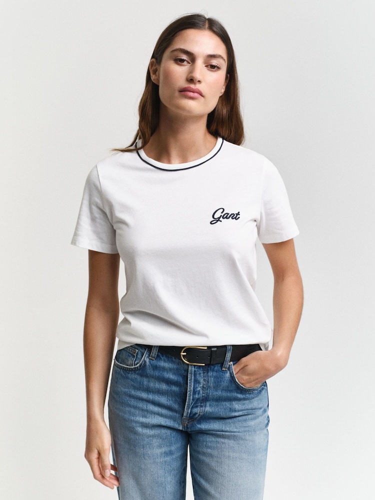 GANT Cream Regular-Fit Short Sleeve 100% Cotton T-Shirt - Image 1 of 5