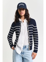 GANT Blue Ribbed Breton Cardigan - Image 1 of 6