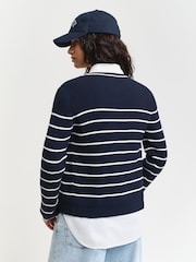GANT Blue Ribbed Breton Cardigan - Image 2 of 6