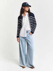 GANT Blue Ribbed Breton Cardigan - Image 3 of 6