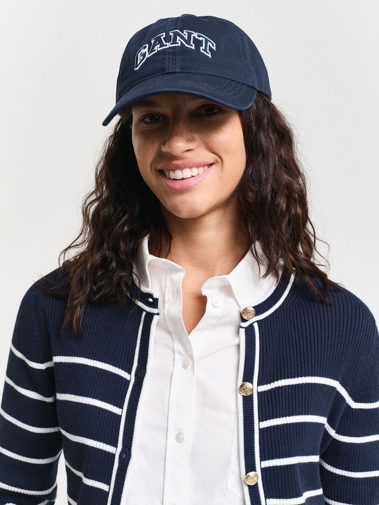 GANT Blue Ribbed Breton Cardigan - Image 4 of 6