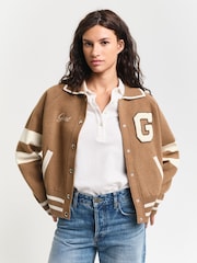 GANT Brown Varsity Knitted Jacket - Image 1 of 5