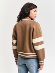 GANT Brown Varsity Knitted Jacket - Image 2 of 5