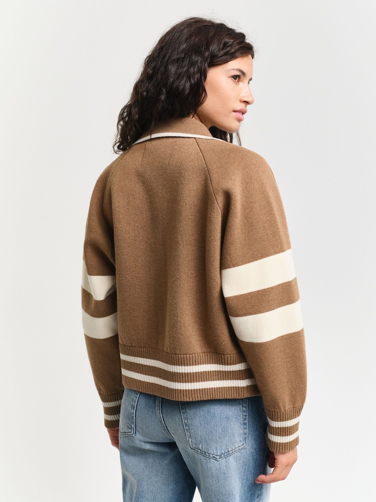 GANT Brown Varsity Knitted Jacket - Image 2 of 5