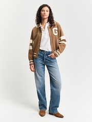 GANT Brown Varsity Knitted Jacket - Image 3 of 5