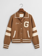 GANT Brown Varsity Knitted Jacket - Image 5 of 5