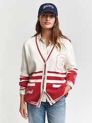 GANT Cream Varsity 100% Cotton Cardigan - Image 1 of 6