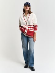 GANT Cream Varsity 100% Cotton Cardigan - Image 3 of 6
