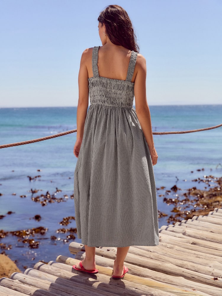 Mono Gingham Strappy Tie Front Midi Dress - Image 3 of 7