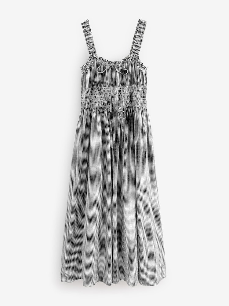 Mono Gingham Strappy Tie Front Midi Dress - Image 5 of 7