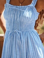 Blue/White Stripe Strappy Tie Front Midi Dress - Image 3 of 6