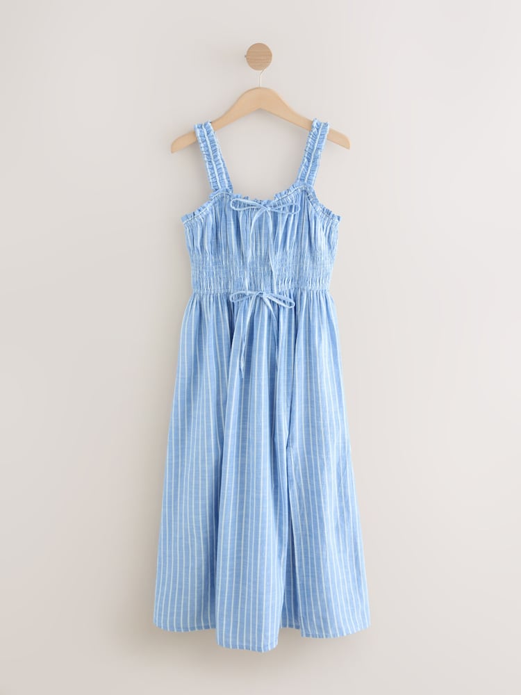 Blue/White Stripe Strappy Tie Front Midi Dress - Image 5 of 6