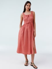 Streifen, Rosa/Weiß - Midi-Kleid mit Trägern und Bindband vorne - Image 1 of 8
