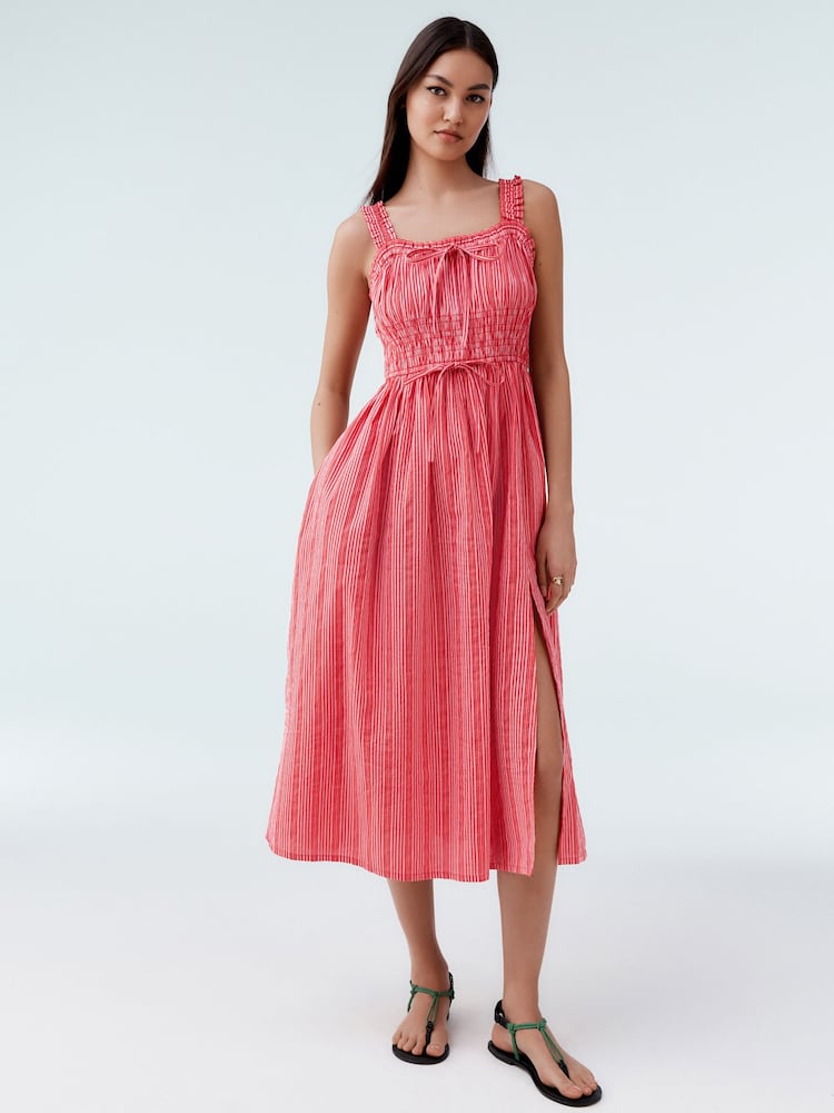 Streifen, Rosa/Weiß - Midi-Kleid mit Trägern und Bindband vorne - Bild 1 von 1 Streifen, Rosa/Weiß - Midi-Kleid mit Trägern und Bindband vorne - Bild 1 von 1