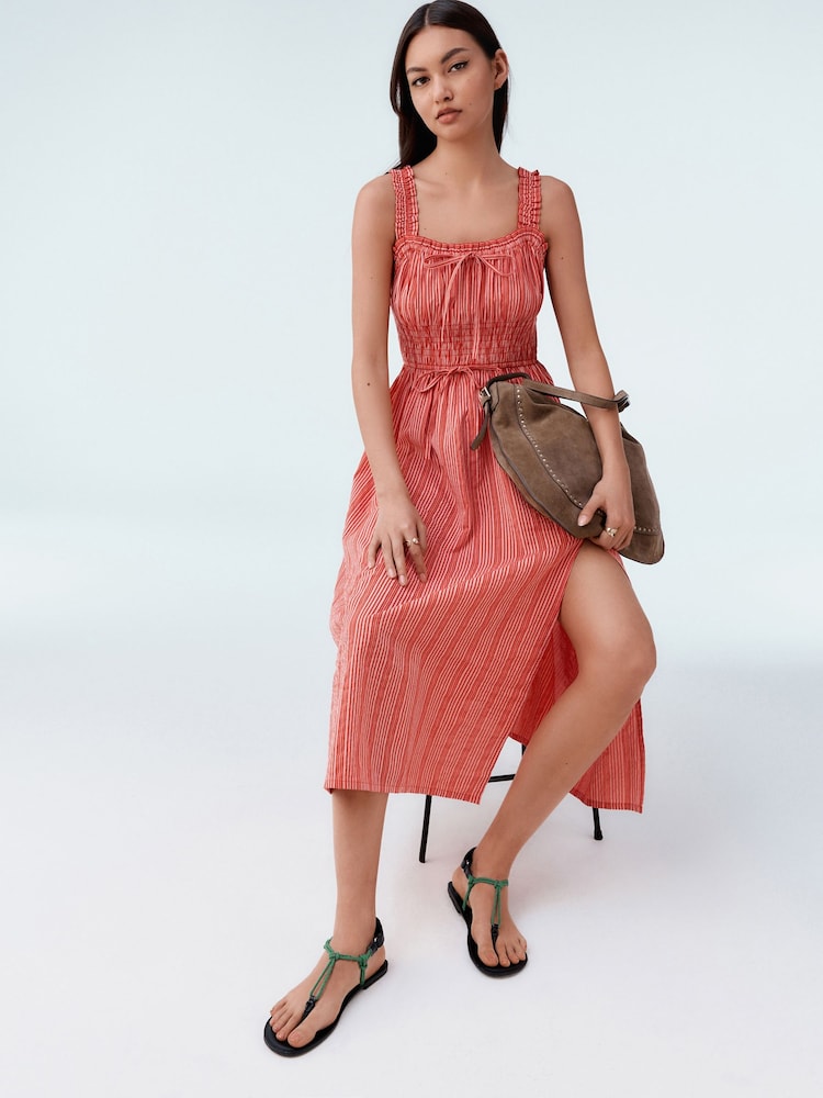 Streifen, Rosa/Weiß - Midi-Kleid mit Trägern und Bindband vorne - Image 2 of 8