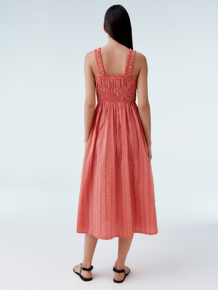 Streifen, Rosa/Weiß - Midi-Kleid mit Trägern und Bindband vorne - Image 3 of 8