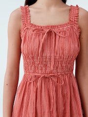 Streifen, Rosa/Weiß - Midi-Kleid mit Trägern und Bindband vorne - Image 4 of 8