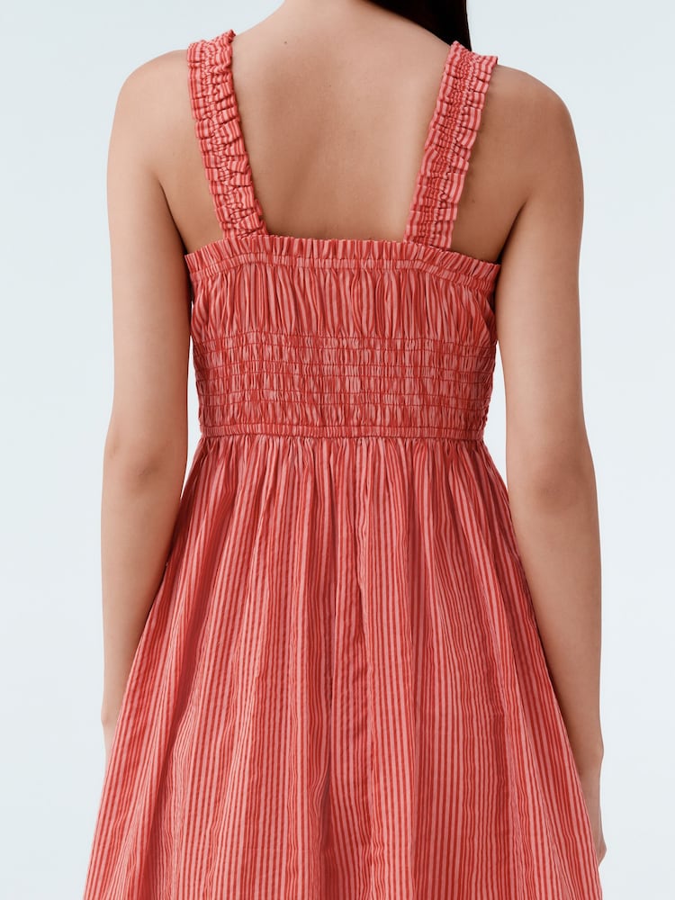Streifen, Rosa/Weiß - Midi-Kleid mit Trägern und Bindband vorne - Image 5 of 8