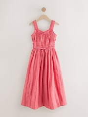 Streifen, Rosa/Weiß - Midi-Kleid mit Trägern und Bindband vorne - Image 6 of 8