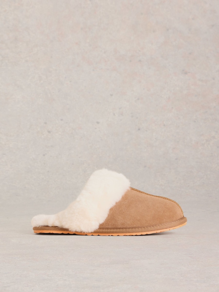 White Stuff Brown Shearling Mule Slippers - Image 1 of 4