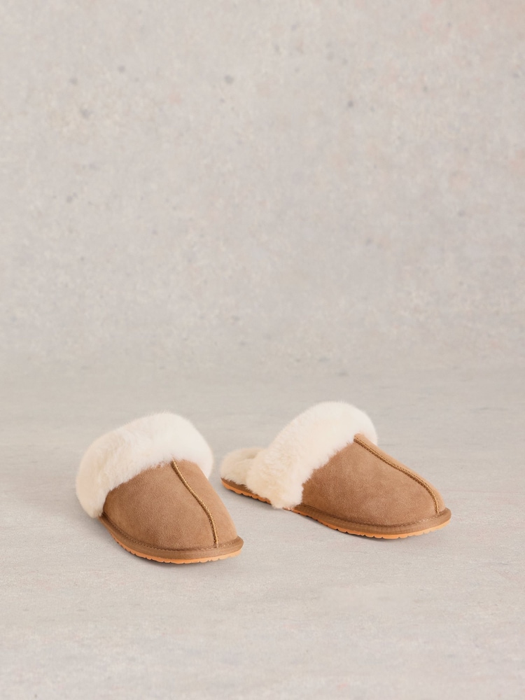 White Stuff Brown Shearling Mule Slippers - Image 2 of 4
