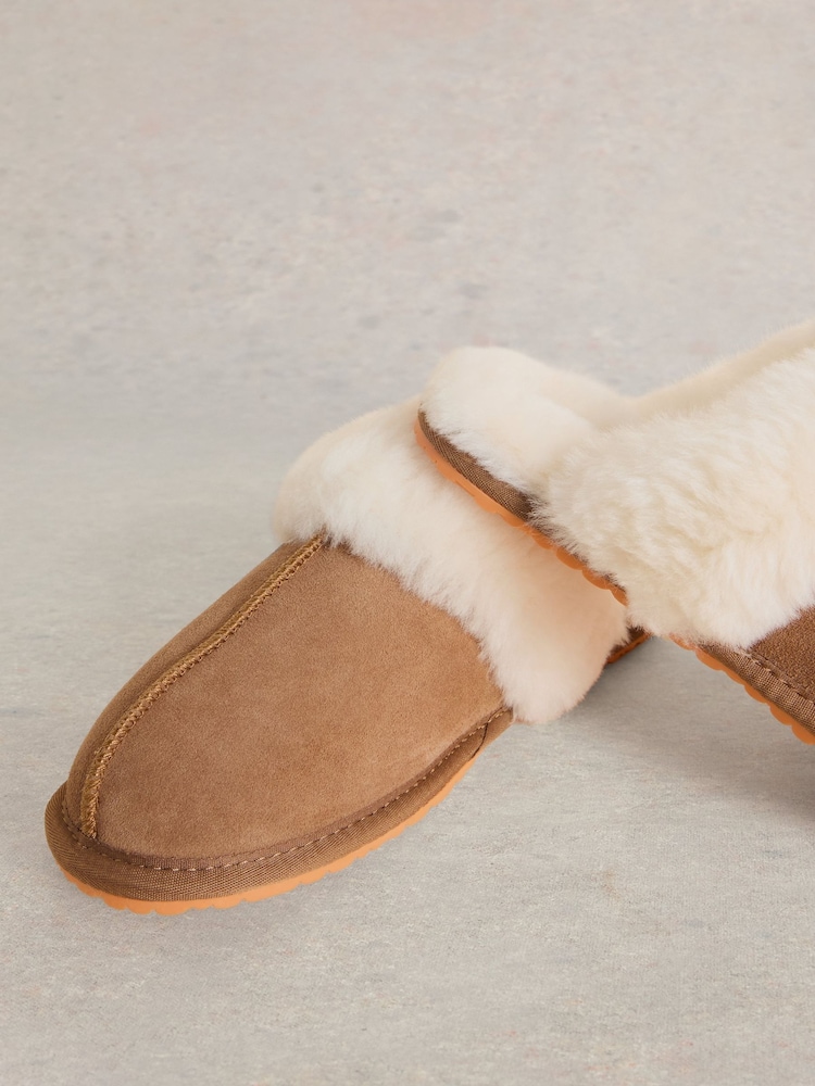 White Stuff Brown Shearling Mule Slippers - Image 4 of 4