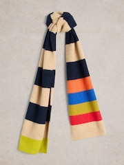 White Stuff Blue Colourblock Stripe Knit Scarf - Image 1 of 3