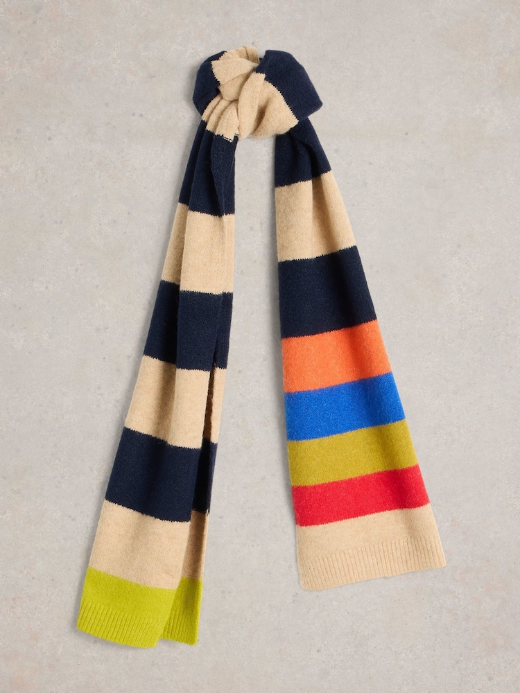 White Stuff Blue Colourblock Stripe Knit Scarf - Image 1 of 3