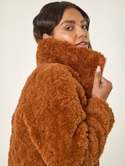 Roman Brown Teddy Faux Fur Bomber Jacket - Image 2 of 4