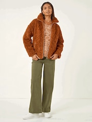 Roman Brown Teddy Faux Fur Bomber Jacket - Image 4 of 4