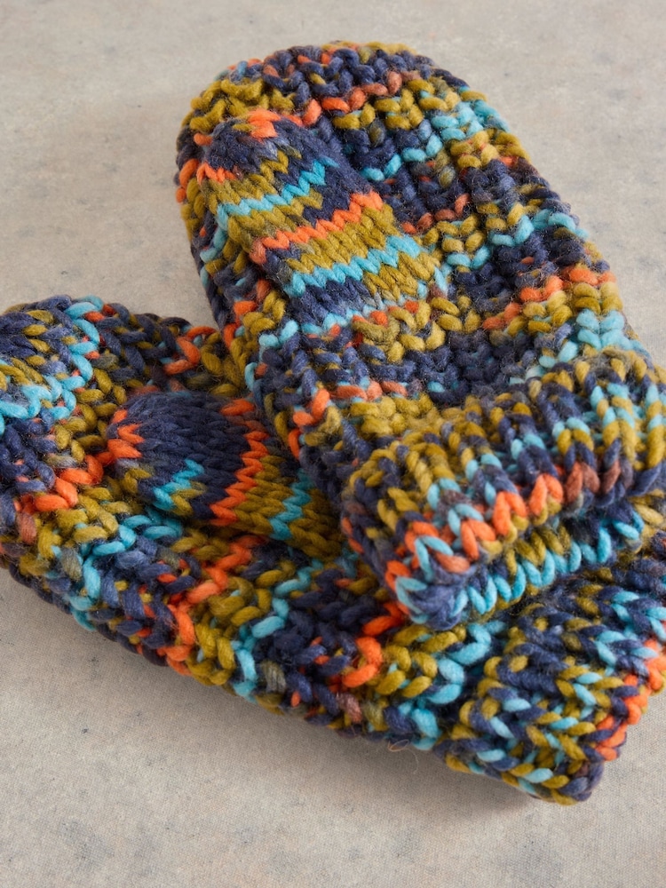 White Stuff Blue Spacedye Mittens Gloves - Image 3 of 3