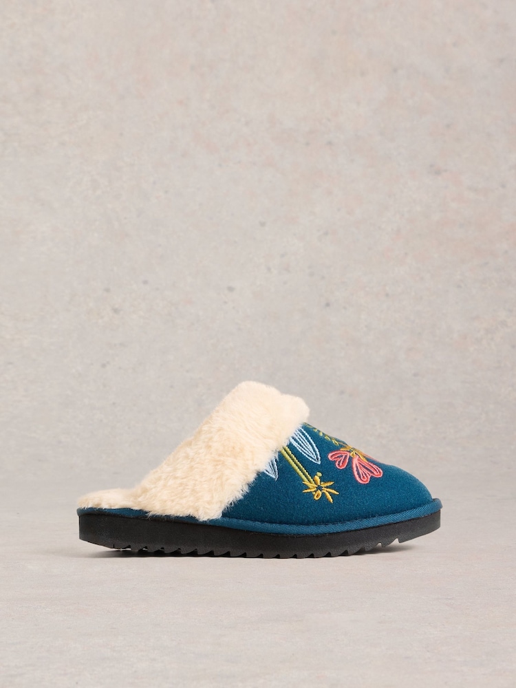 White Stuff Green Floral Print Mule Slippers - Image 1 of 4