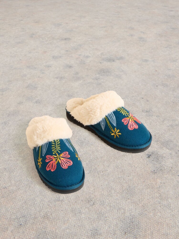 White Stuff Green Floral Print Mule Slippers - Image 2 of 4