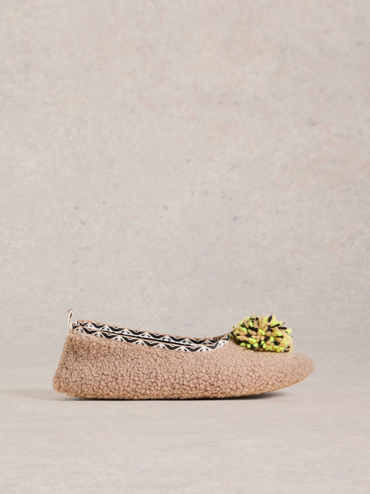 White Stuff Natural Pom Ballet Slippers - Image 1 of 4