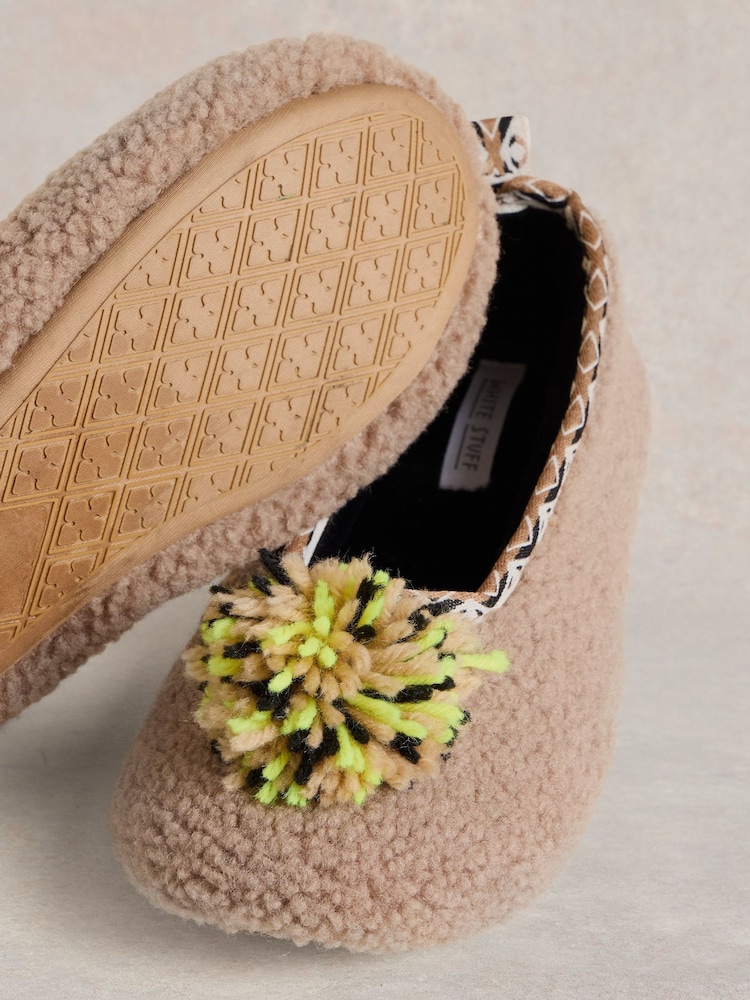 White Stuff Natural Pom Ballet Slippers - Image 4 of 4