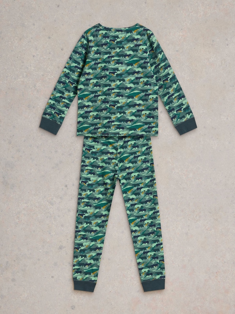 White Stuff Green Camo Bear Pyjamas Set - Image 2 of 3