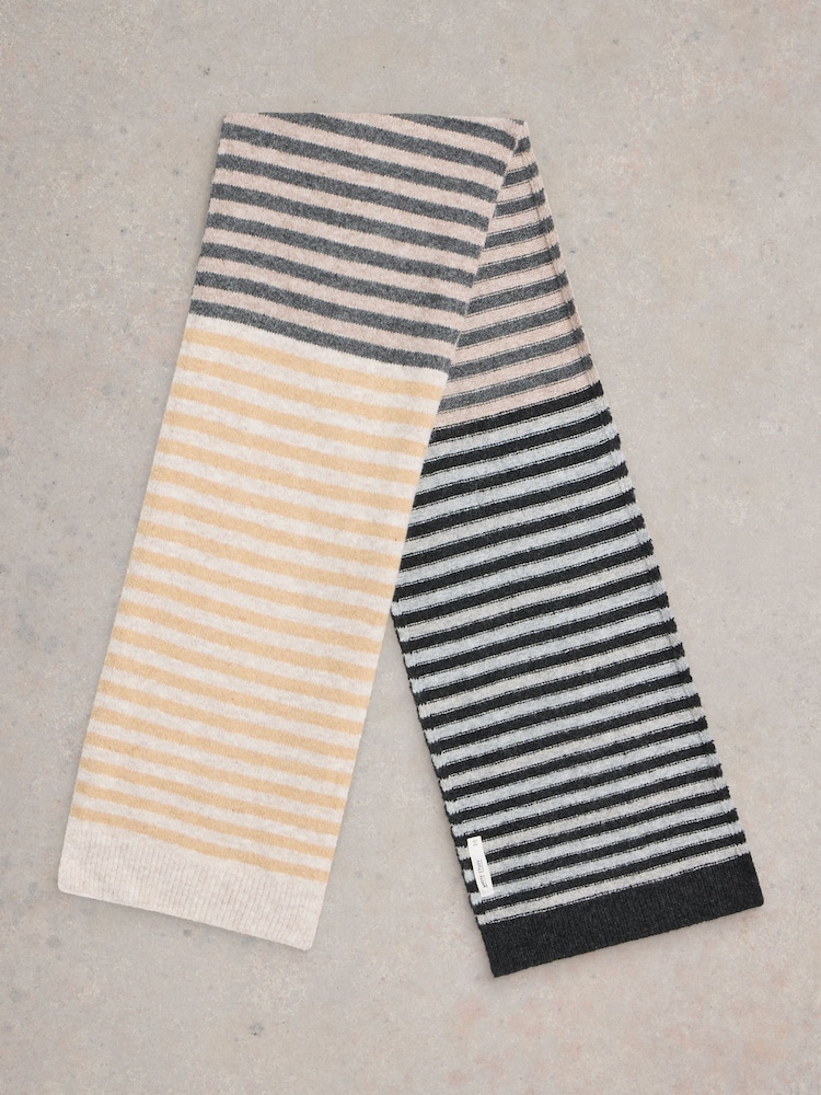 White Stuff Natural Stripe Knitted Scarf - Image 2 of 3