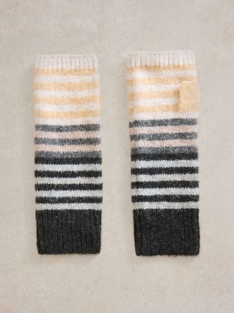 White Stuff Natural Striped Arm Warmer Gloves - Image 1 of 3 White Stuff Natural Striped Arm Warmer Gloves - Image 1 of 3