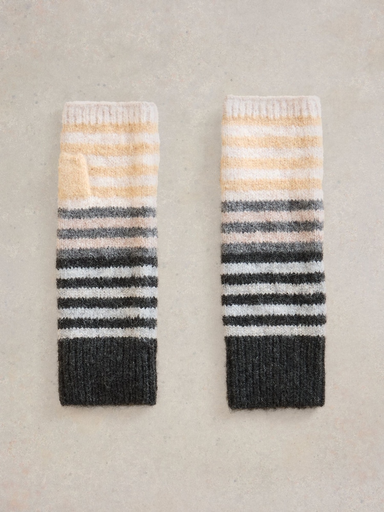 White Stuff Natural Striped Arm Warmer Gloves - Image 2 of 3
